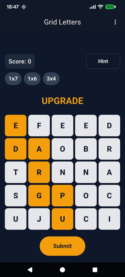 Grid Letters hint or progress screen